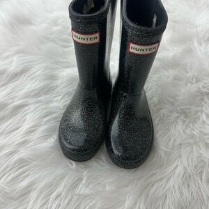 Hunter Kids Black Glitter Rain Boots